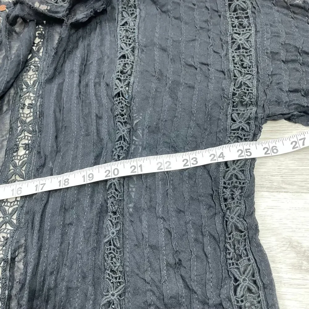 🔥Free People Willow Kimono Black With Lace Open Front XS/S Festival Boho Witchy